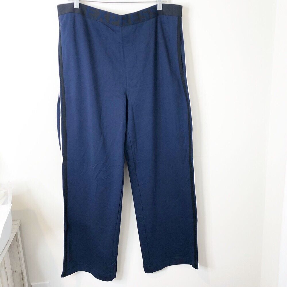Express NWT Women's Navy Blue White Striped Pull-On Cotton Track Pants Size XL